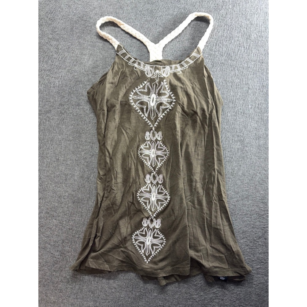 Forever 21 Olive Green Embroidered Braided Rope Strap Tank Top Medium